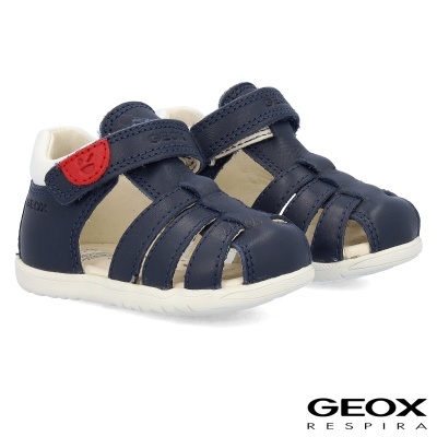 Sandálias infantis azul escuro com sola branca e detalhe vermelho, marca GEOX RESPIRA