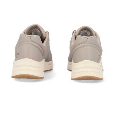 Sapatilhas cinza claro vistas de trás com sola branca