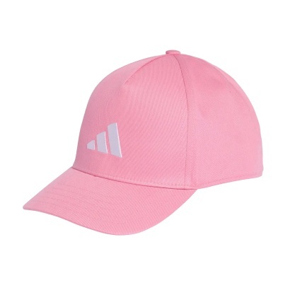 Boné rosa com logo branco de três barras inclinadas