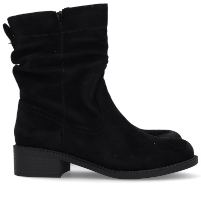Bota masculina preta de camurça com salto grosso e fecho lateral