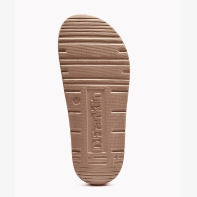 Sola de sandália castanha clara com texto Dr.Franklin