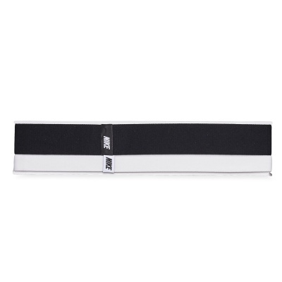 Duas fitas para cabeça Nike, preta e branca, com etiquetas NIKE