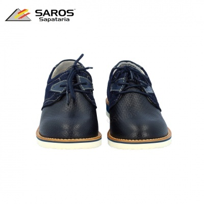 Sapatos masculinos pretos com detalhe azul e sola branca da SAROS Sapataria