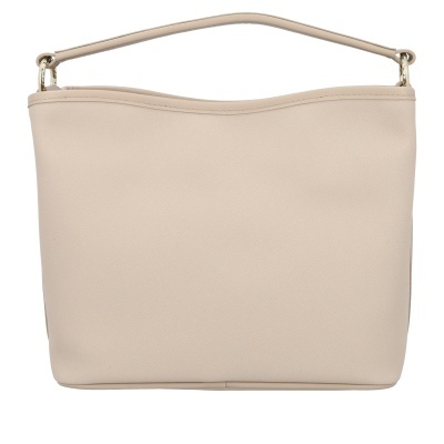 Mala de mão bege em pele sintética com alça e ferragens douradas