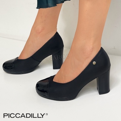 Sapatos de salto médio pretos com detalhe verniz e metálico da Piccadilly