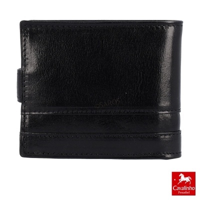 Carteira de pele preta com fecho, marca Cavalinho Penafiel