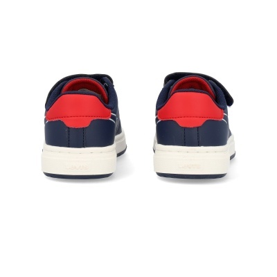 Par de sapatilhas para crianças azul e vermelho vista traseira