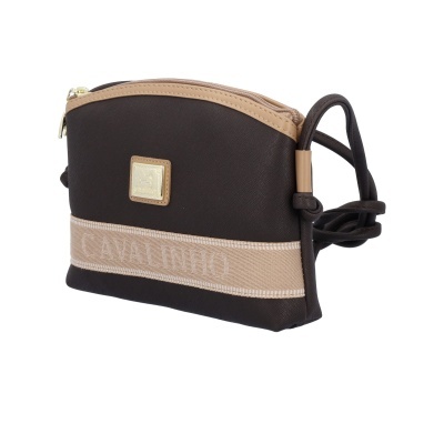 Mala pequena castanha e bege com faixa CAVALINHO