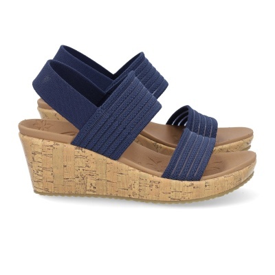 Sandálias azul escuro com cunha em cortiça e tiras elásticas largas