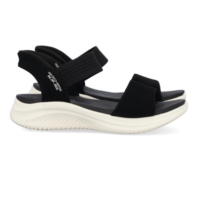 Sandálias Skechers Slip-Ins pretas com sola branca