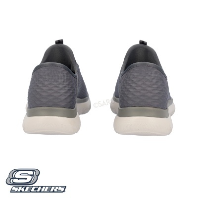 Sapatilhas Skechers cinzento escuro vista traseira com sola branca