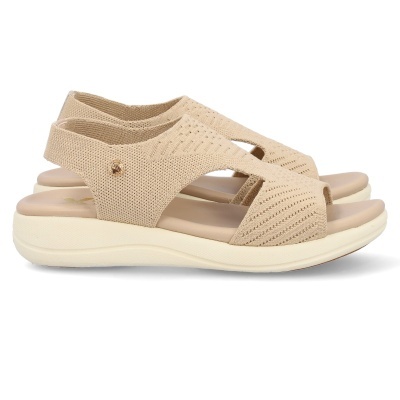 Sandálias femininas bege com malha e sola branca