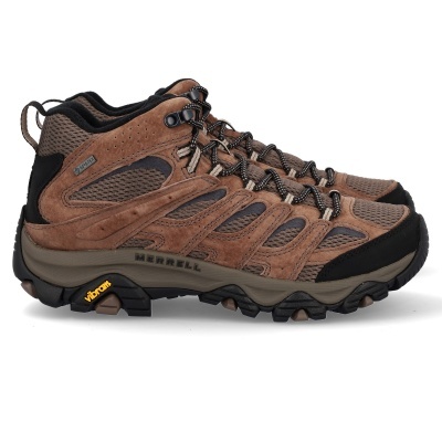 Botas de caminhada Merrell castanhas com sola Vibram preta e castanha