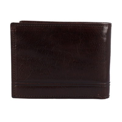 Carteira masculina castanho escuro de couro com costuras