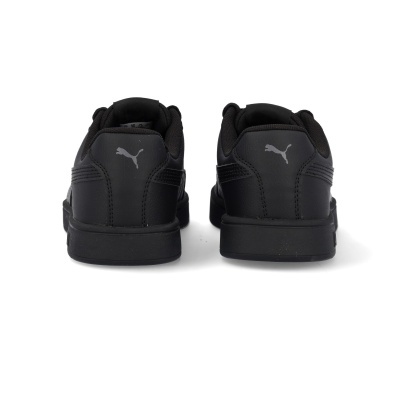 Sapatilhas pretas Puma vista traseira com logótipo cinzento