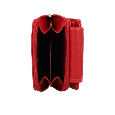 Carteira vermelha com fecho de correr aberta vista de cima