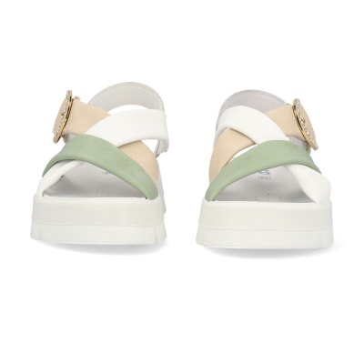 Sandálias com tiras cruzadas em branco, bege e verde claro e sola branca