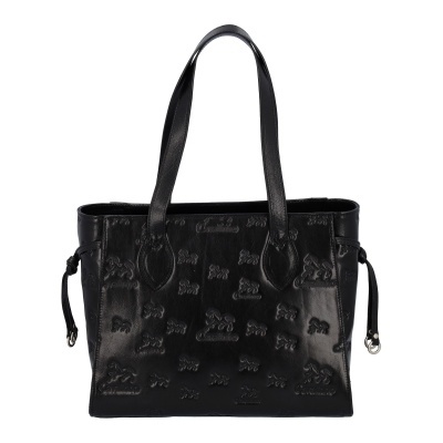 Mala de mão preta em pele com textura estampada