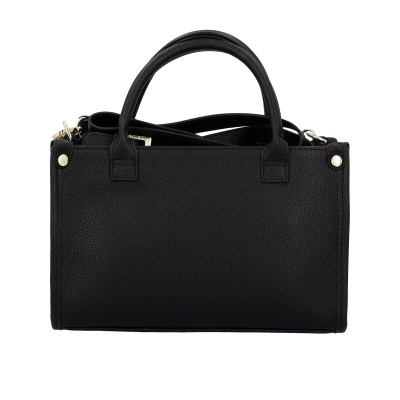 Mala de mão preta com pegas e alça ajustável em material texturizado