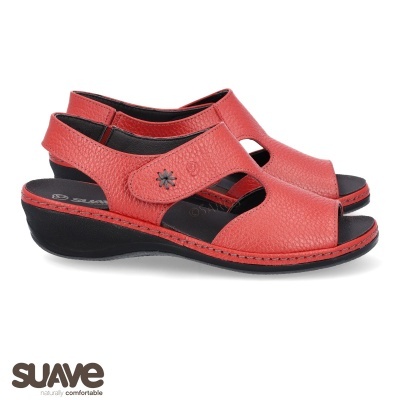 Sandálias femininas vermelhas Suave com sola preta e tiras ajustáveis em pele