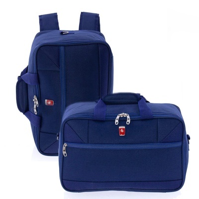 Conjunto de duas malas de viagem azuis com fechos metálicos e logotipo vermelho