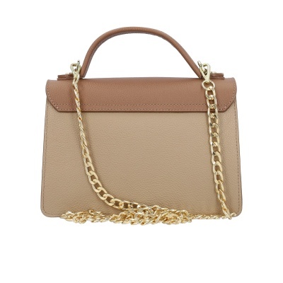 Mala bege e castanha com alça de corrente dourada