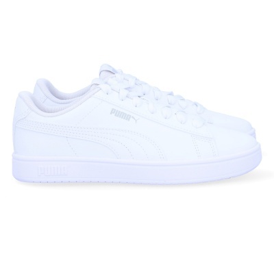 Ténis brancos Puma com sola branca e logo cinzento na lateral
