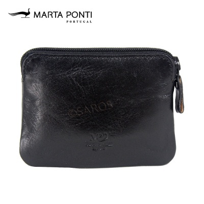 Carteira preta de pele Marta Ponti com fecho de correr