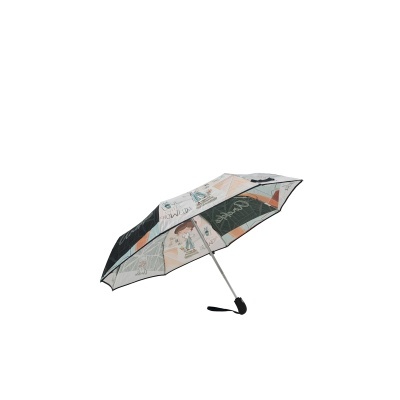 Guarda-chuva dobrável colorido com ilustrações e texto