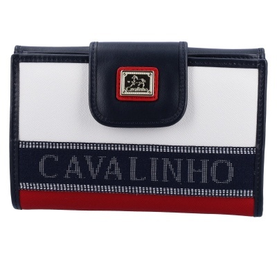 Carteira Cavalinho azul, branca e vermelha com placa metálica e logótipo