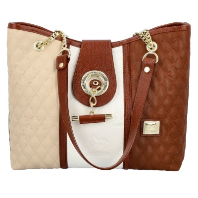 Mala tote bicolor com matelassê e fecho dourado da marca CAVALINHO