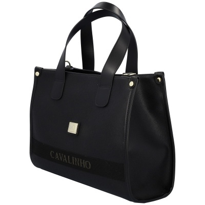 Mala de mão preta com alças e detalhes dourados