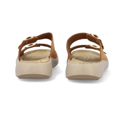 Sandálias castanhas com sola espessa bege vista traseira