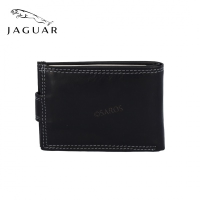 Carteira preta de couro com costura branca e logotipo JAGUAR