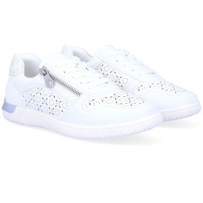 Sapatilhas brancas com recortes florais e fecho de correr