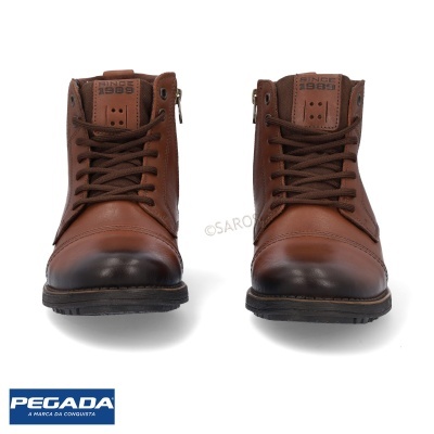 Botas castanhas em couro masculino com atacadores e zíper