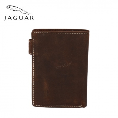 Carteira em pele castanha com costuras brancas e marca OSARIOS