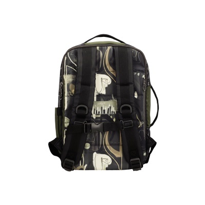 Mochila com padrão abstracto e alças acolchoadas pretas