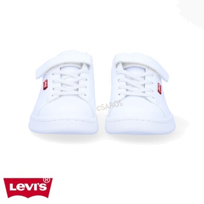 Par de sapatilhas brancas Levi's com detalhes vermelhos e fecho de velcro