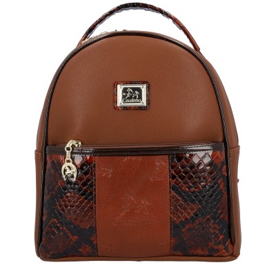 Mochila castanha com detalhes em padrão cobra e placa metálica Cavalinho