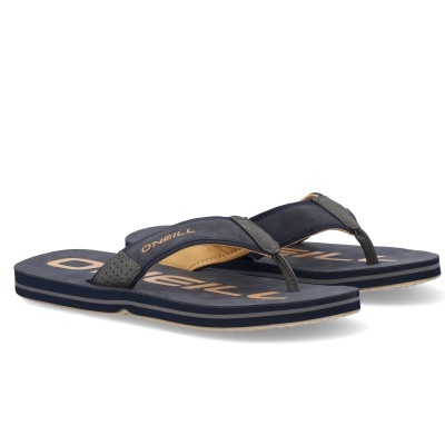 Chinelos flip-flop azuis com texto O'NEILL na sola e fita