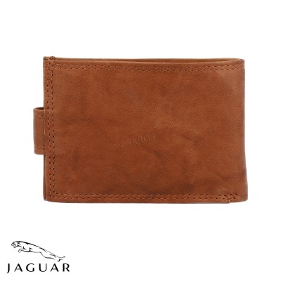 Carteira castanha em pele com costuras visíveis e logótipo JAGUAR