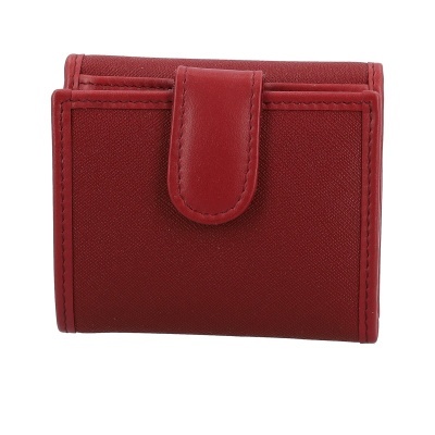 Carteira compacta vermelha com fecho de aba em pele sintética e tecido