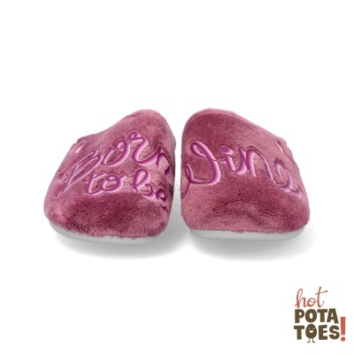 Chinelos de quarto rosa com bordado rosa claro e logotipo hot POTATOES!