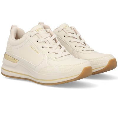 Sapatilhas Skechers bege com sola castanha e detalhes dourados