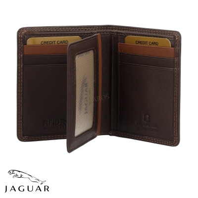 Carteira de couro castanha Jaguar com vários compartimentos para cartões