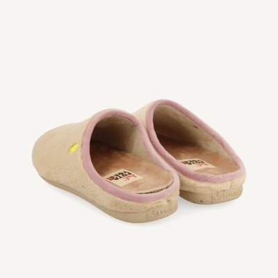 Chinelos de casa bege com borda rosa e etiqueta interior hot POLAR REAL