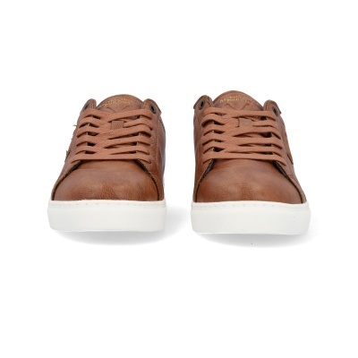 Sapatilhas castanho claro em pele com sola branca