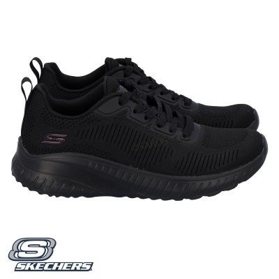Ténis desportivos pretos Skechers com sola preta e logótipo S