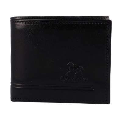 Carteira masculina preta de pele com logo Cavalinho em relevo